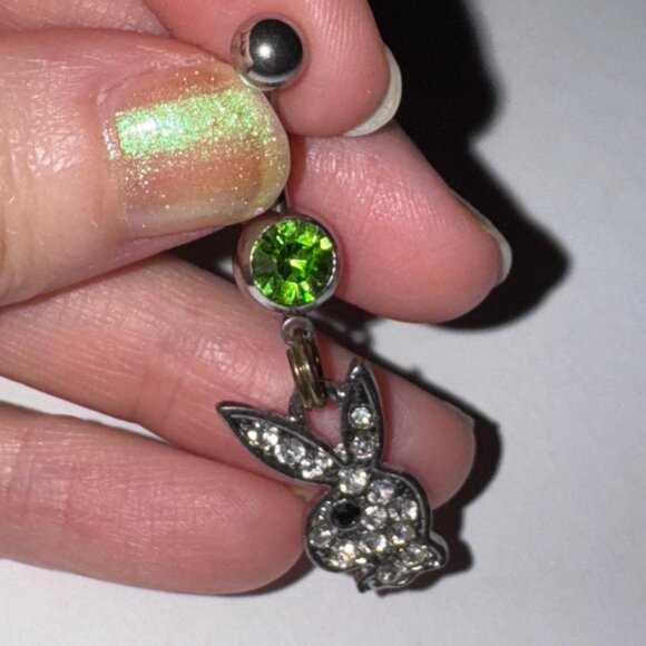 Clear Rhinestone Play boy-looking Bunny Dangle Belly Ring - Picture 4 of 9